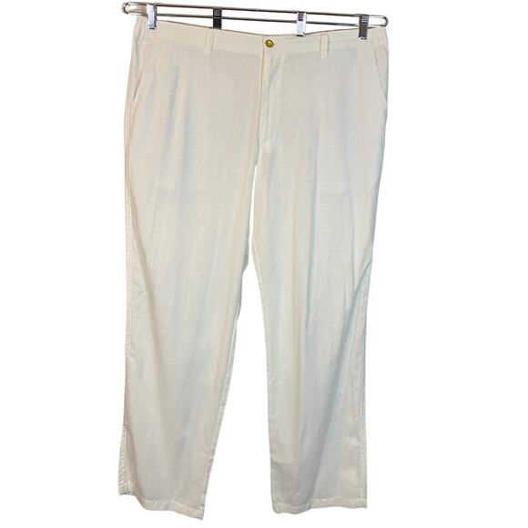 $10 SALE Old Skool NWT Ecru Ivory Linen Blend Pants Straight Leg Sz 2x / 40 - Picture 1 of 12